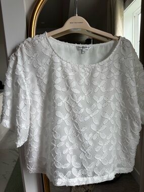 Counterparts White Floral Embroidered Short Sleeve Blouse